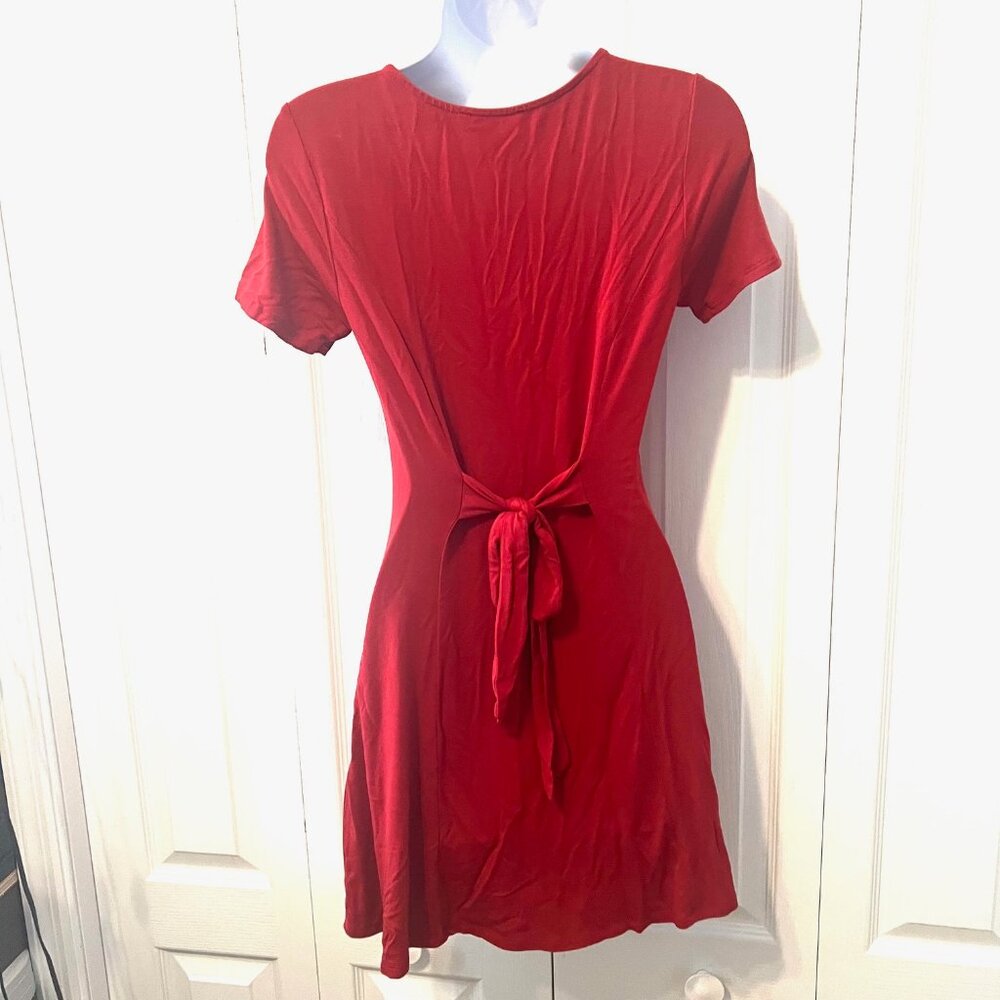 Forever 21-Small-Mini Snap Up Front Short Sleeve Dress-Belted Back-Rust/Orange - Picture 10 of 13